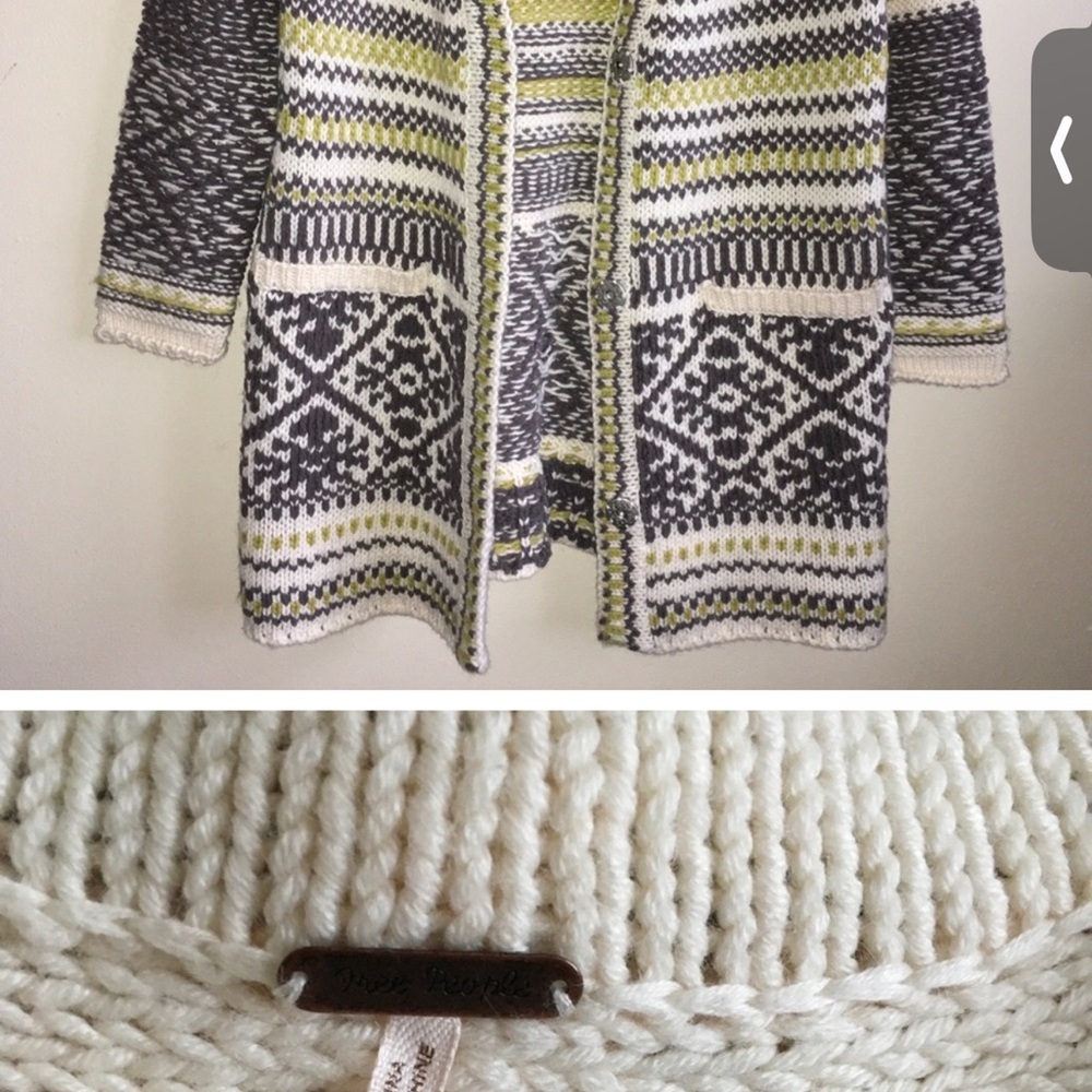 Free People Cream and Gray Knit Cardigan - Picture 3 of 4